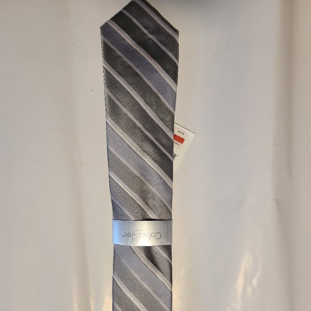 Brand NEW Men CALVIN KLEIN Lucite Stripe Pack Silver/Gray Ties